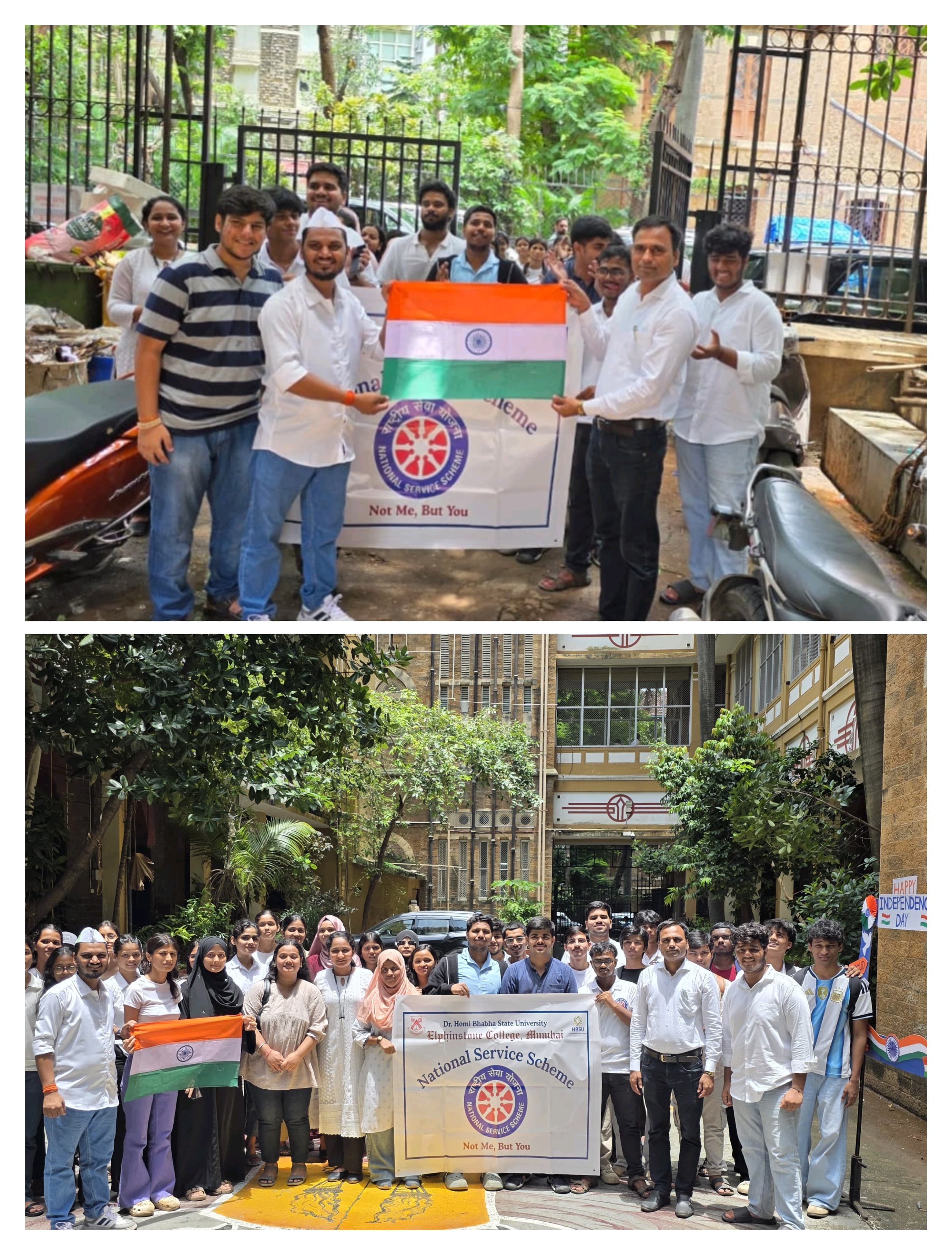 NSS volunteers and staff participating in the Tiranga Rally at Elphinstone College